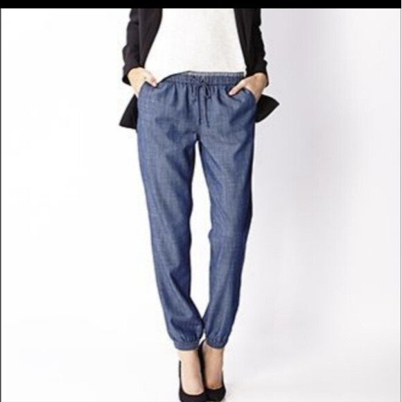 Life in Progress Denim Chambray Joggers Drawstring Pockets Pants S - Picture 4 of 9